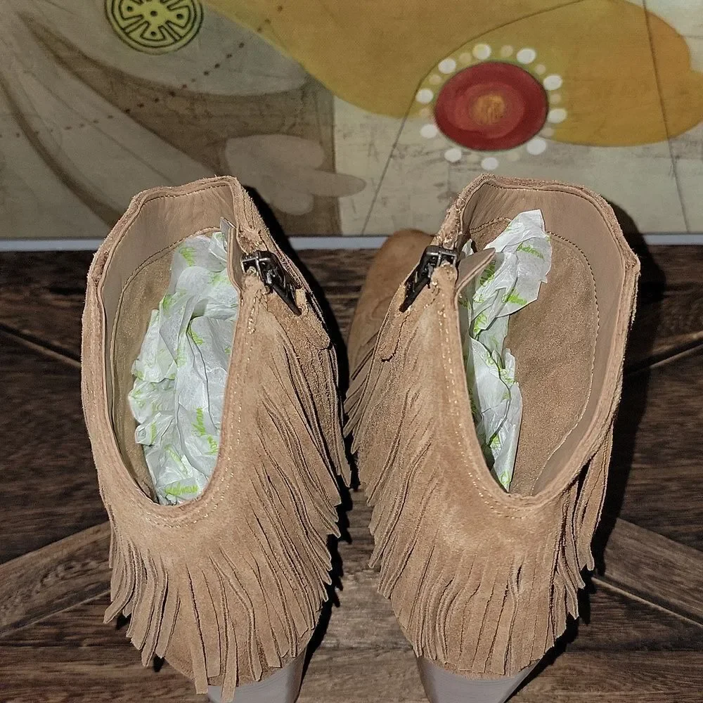 Sam Edelman Benjie Brown Suede Carmel Zipper Heeled Ankle Booties Size 9.5
